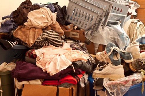 Recycling center processing old furniture items
